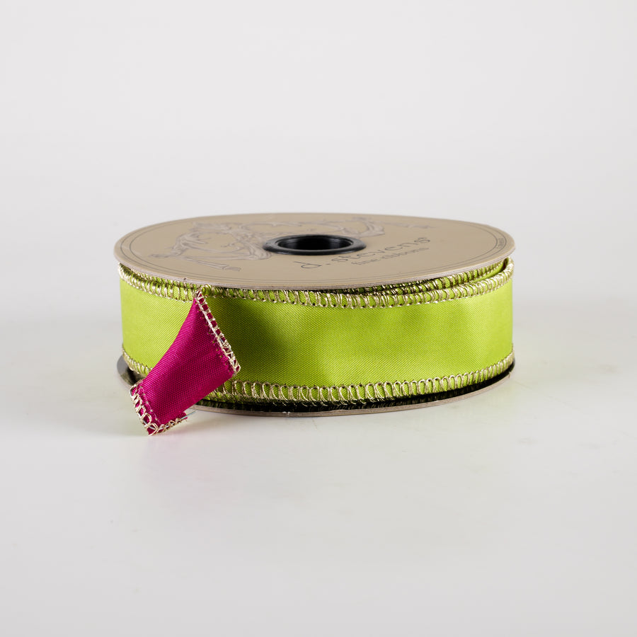 [D Stevens] 1" Taffeta Double Sided Ribbon: Hot Pink & Apple Green (10 Yards)