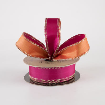 [D Stevens] 1" Taffeta Double Sided Ribbon: Orange & Hot Pink (10 Yards)