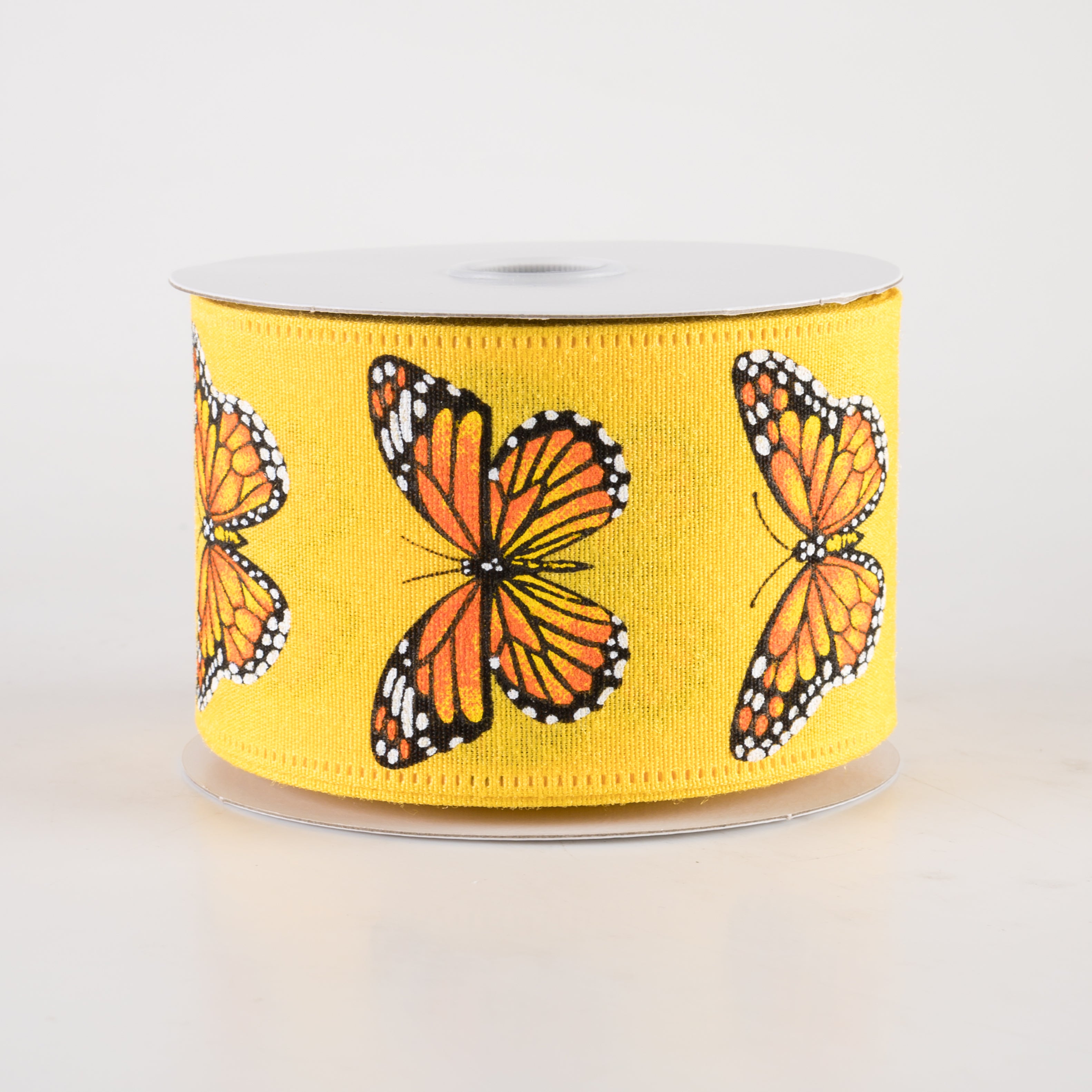 2.5" Fuzzy Linen Monarch Butterfly Ribbon: Yellow (10 Yards)