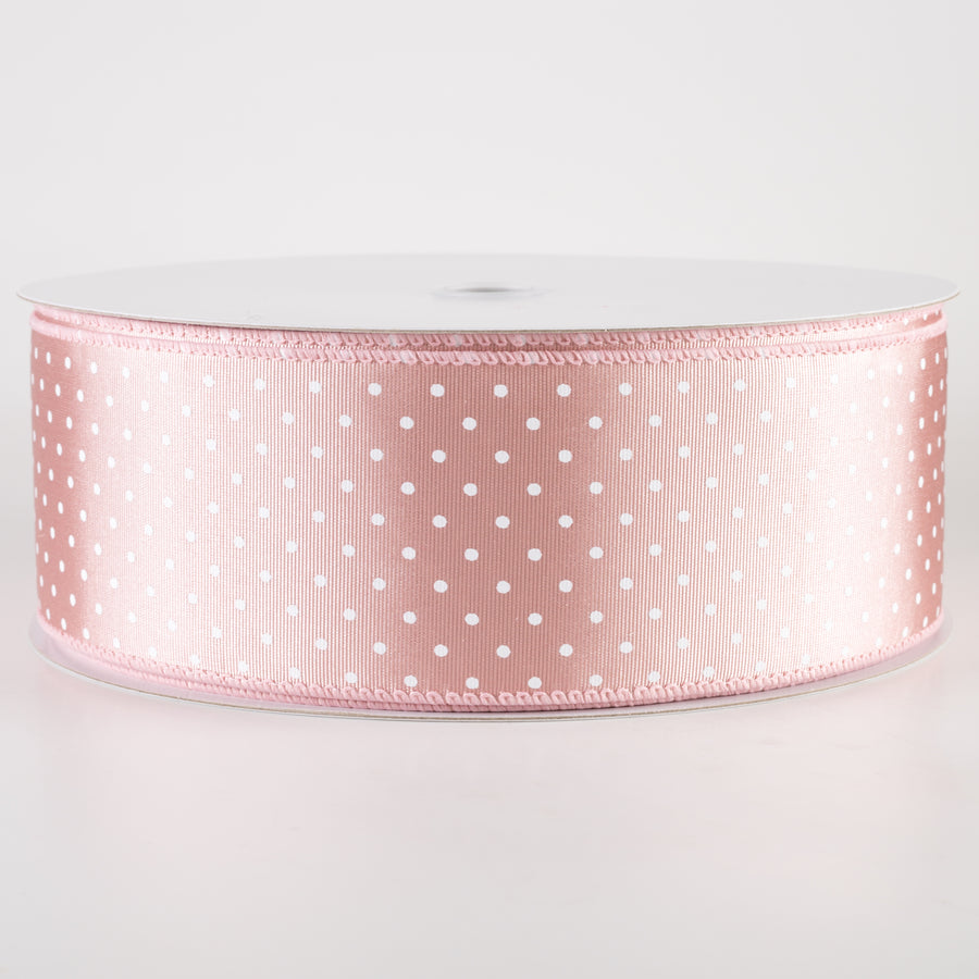 2.5" Ribbed Satin Microdots Ribbon: Blush Pink (50 Yards)