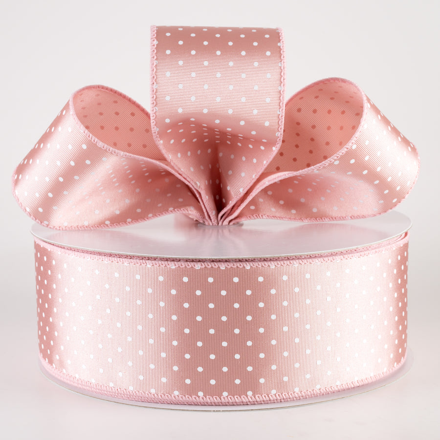 2.5" Ribbed Satin Microdots Ribbon: Blush Pink (50 Yards)