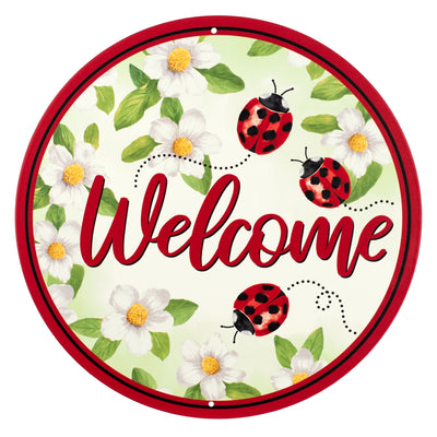 12" Metal Sign: Ladybugs Welcome