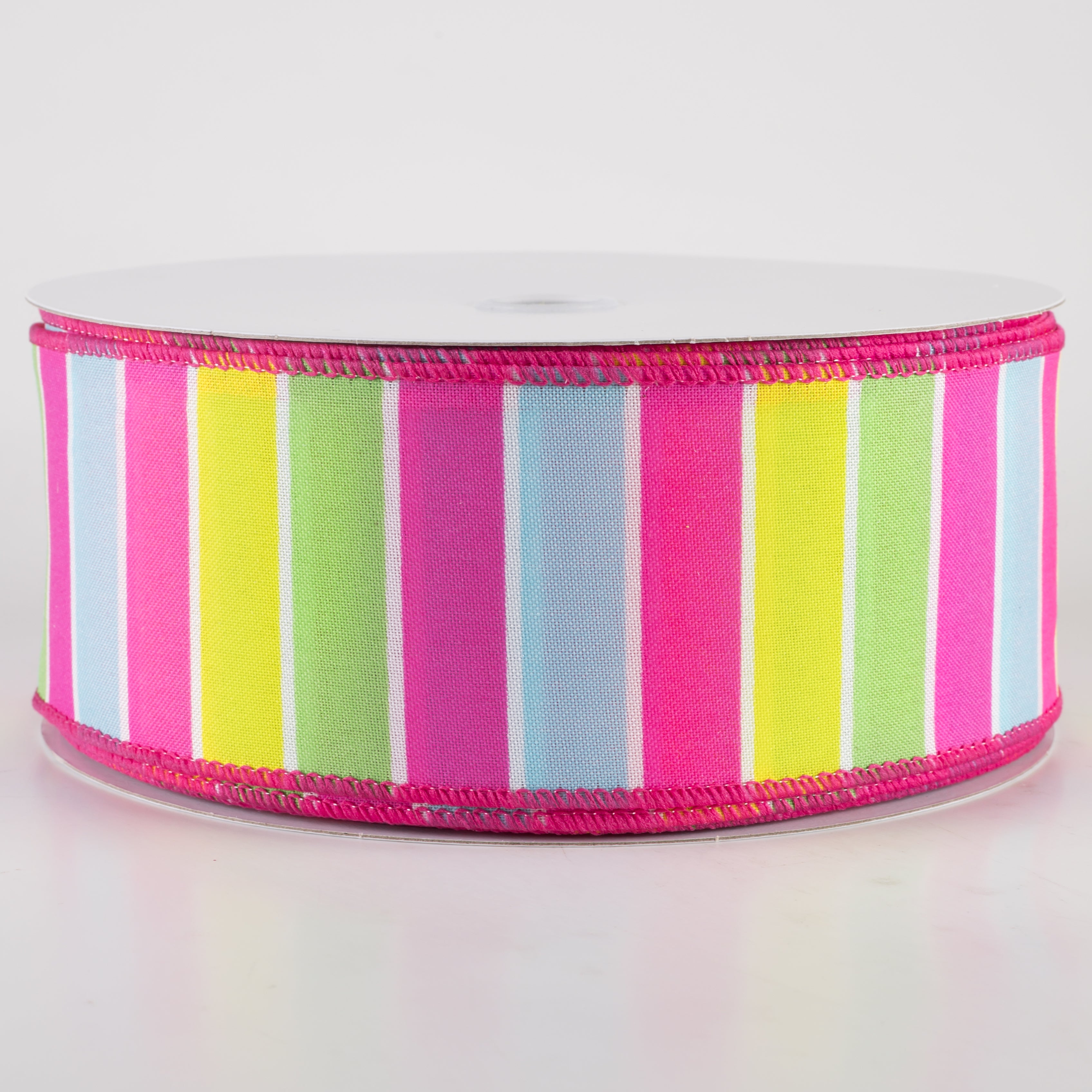 2.5" Wide Stripes Ribbon: Fuchsia Pink, Aqua, Yellow, Lime (50 Yards)