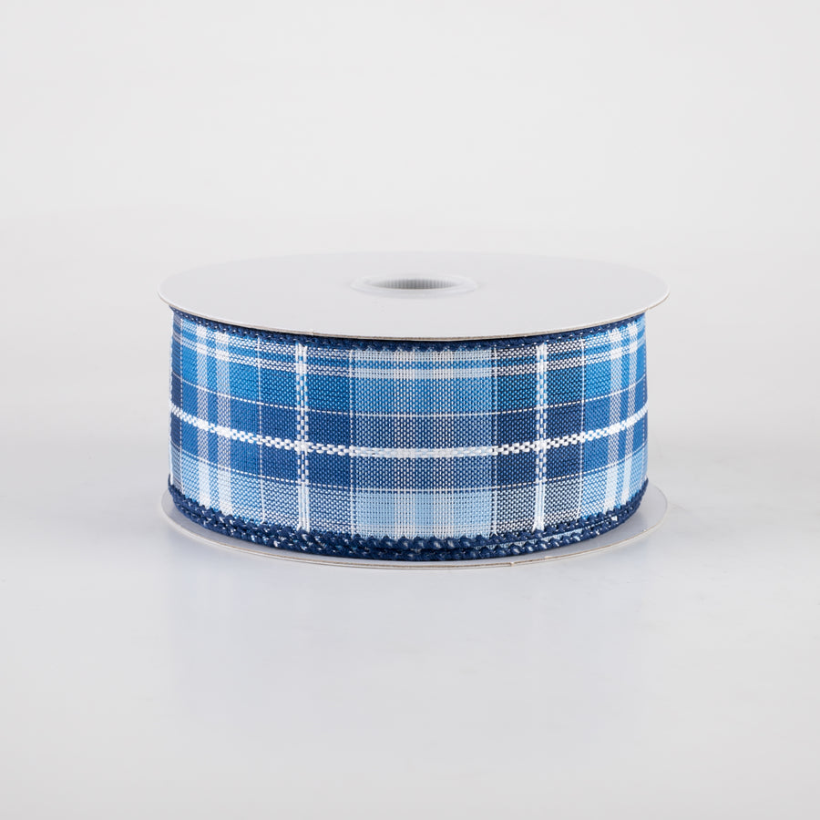 1.5" Kennedy Plaid Ribbon: Navy, Light Blue, White (10 Yards)