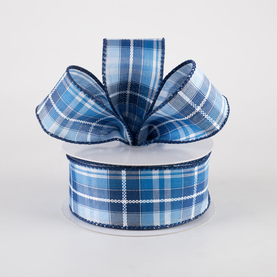 1.5" Kennedy Plaid Ribbon: Navy, Light Blue, White (10 Yards)