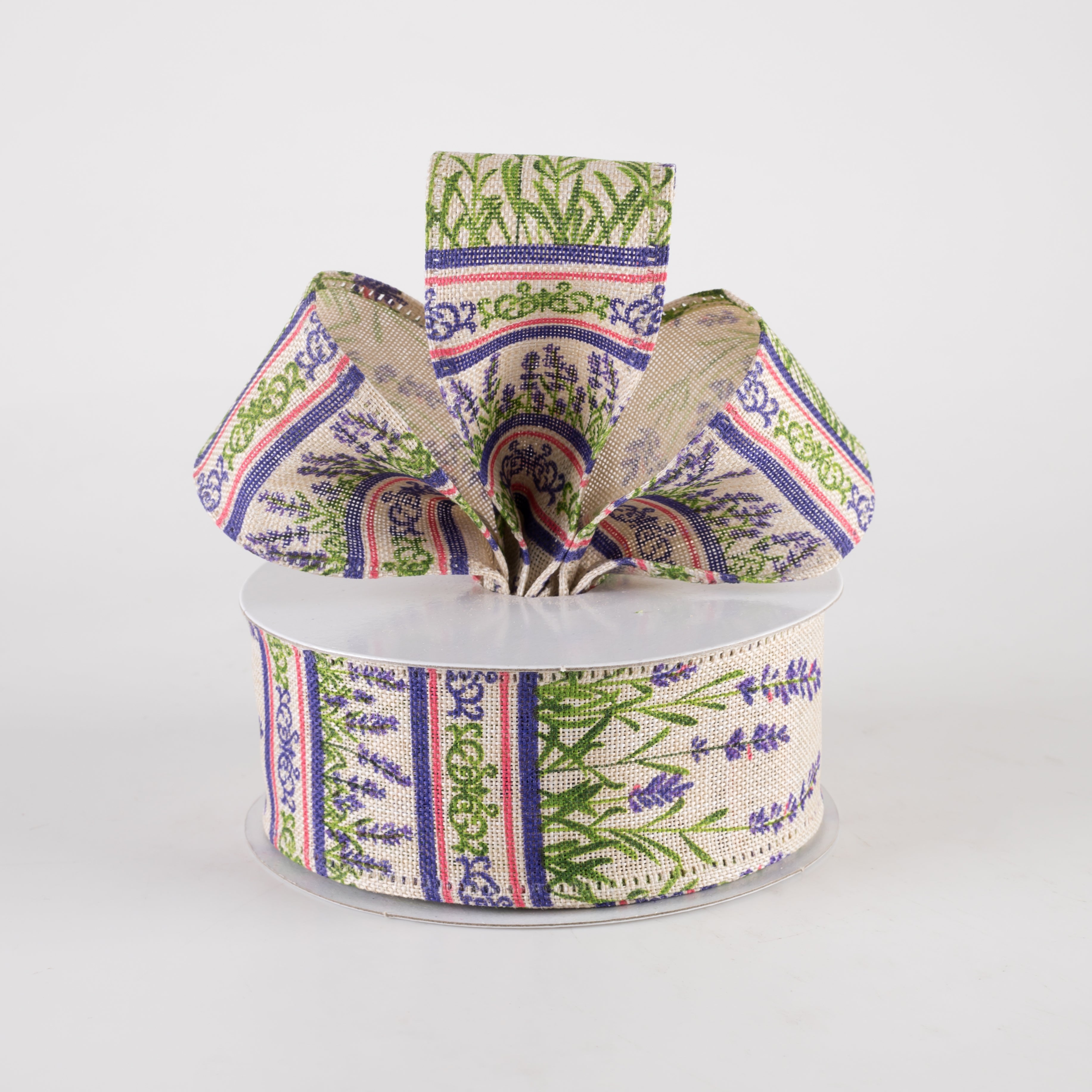 1.5" Linen Lavender Stems Garden Ribbon: Natural (10 Yards)