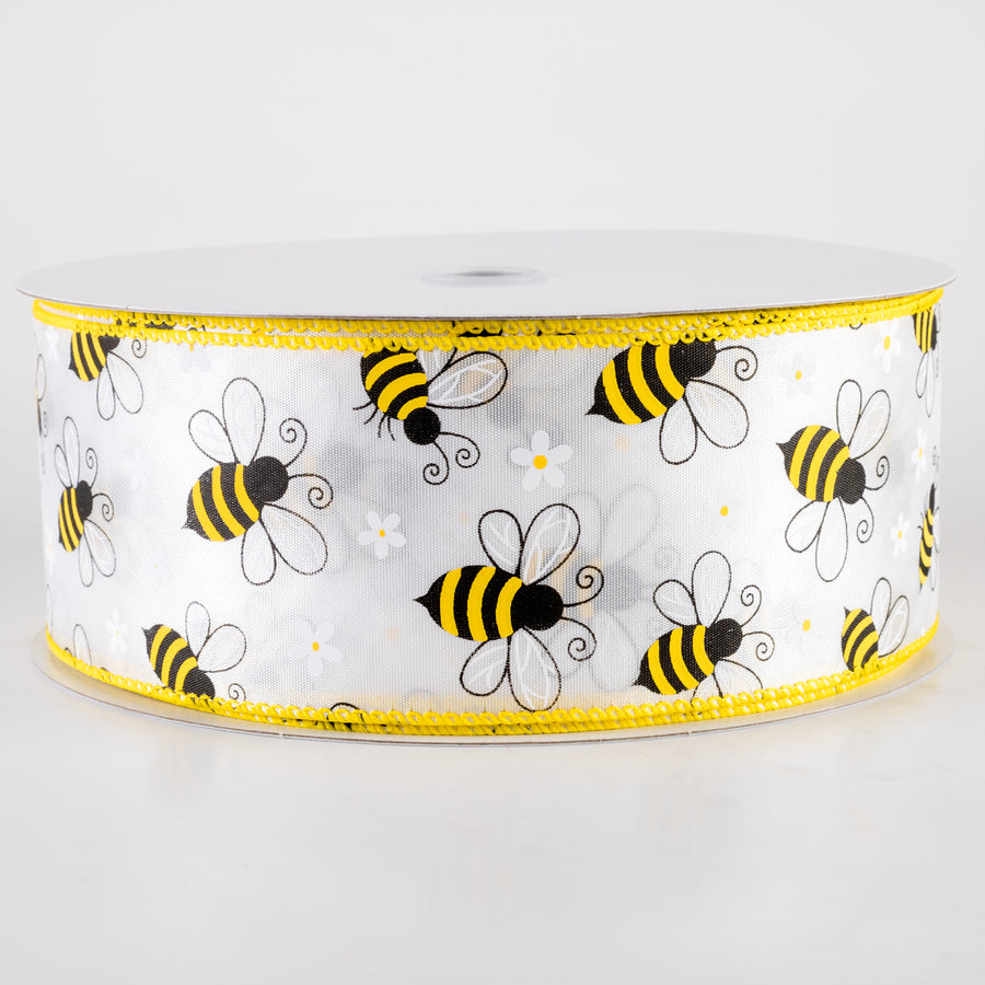 2.5" Satin Flying Bees and Daisies Ribbon (50 Yards)