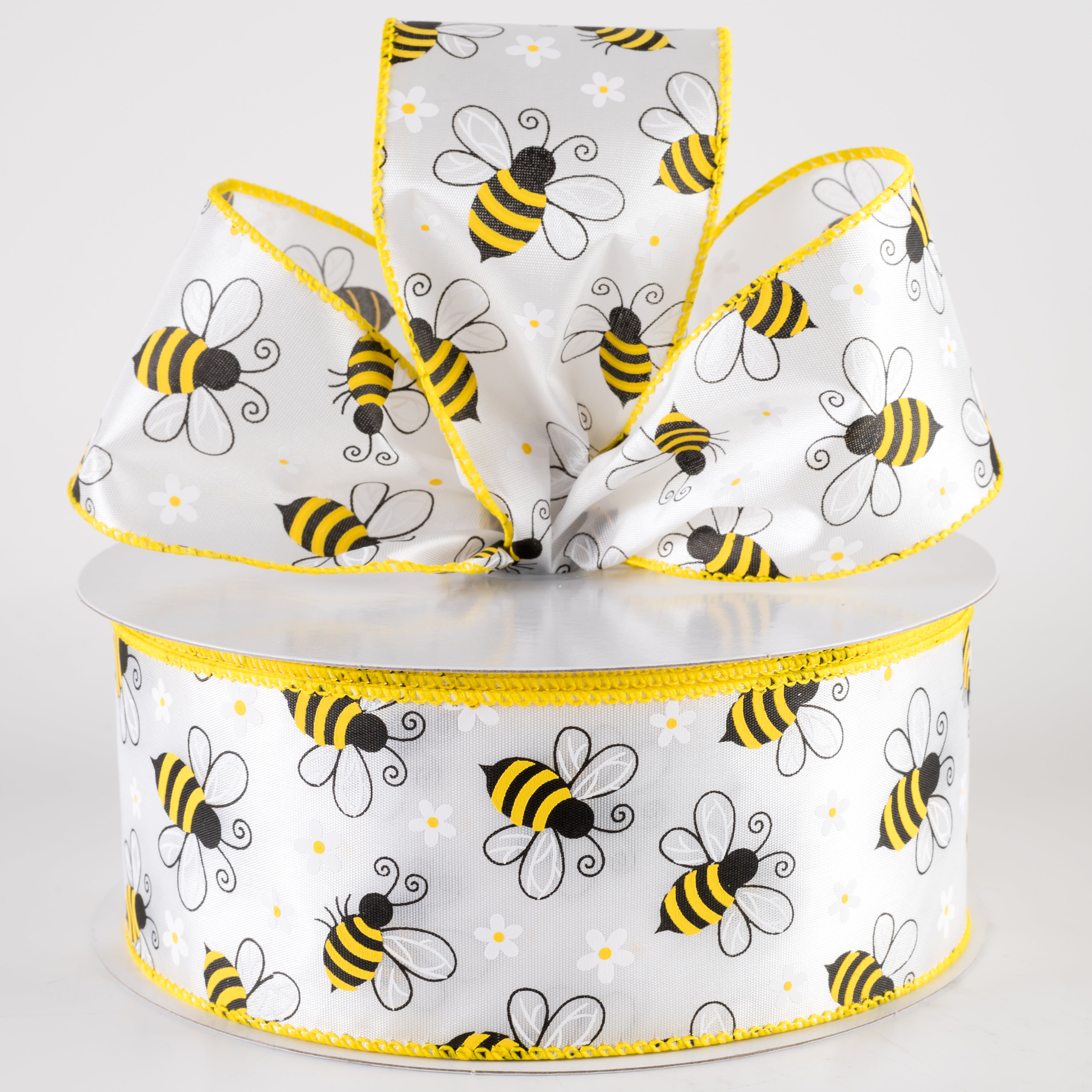 2.5" Satin Flying Bees and Daisies Ribbon (50 Yards)