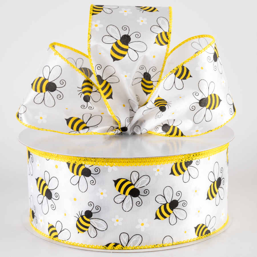 2.5" Satin Flying Bees and Daisies Ribbon (50 Yards)