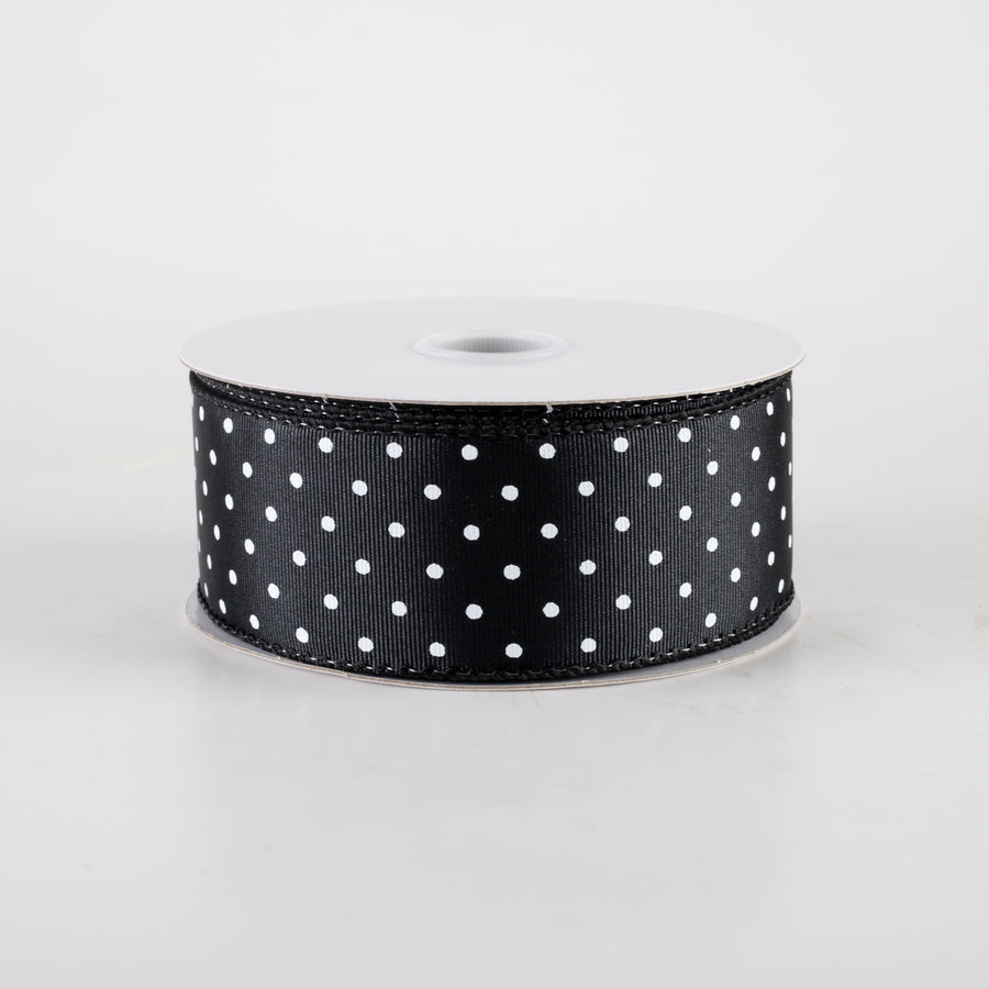 1.5" Ribbed Satin Microdots Ribbon: Black (10 Yards)