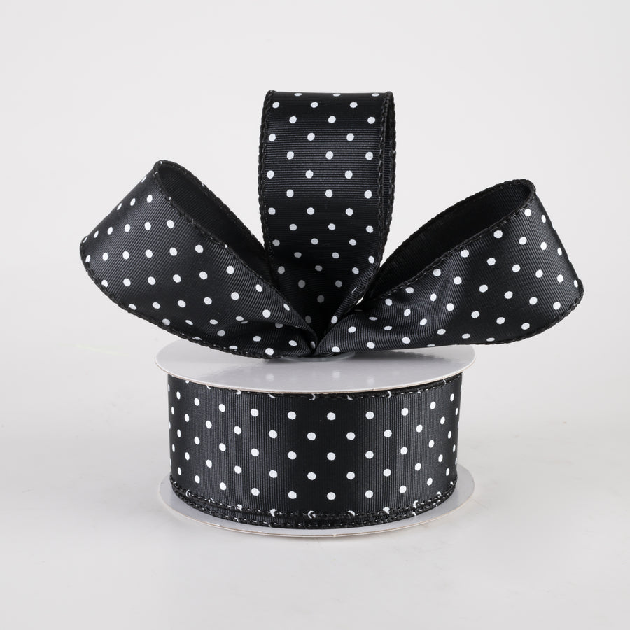 1.5" Ribbed Satin Microdots Ribbon: Black (10 Yards)