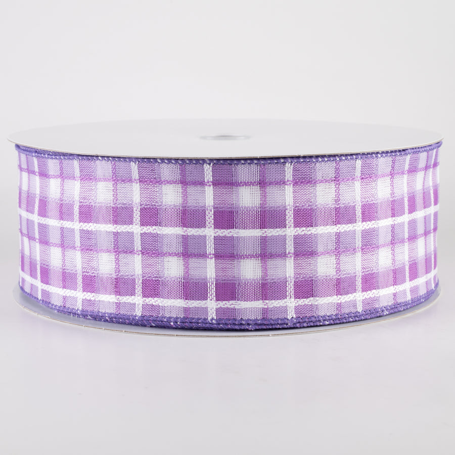 2.5" Kentini Plaid Ribbon: Lavender & White (50 Yards)