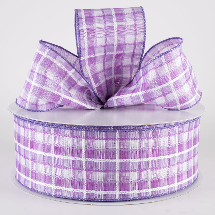 2.5" Kentini Plaid Ribbon: Lavender & White (50 Yards)