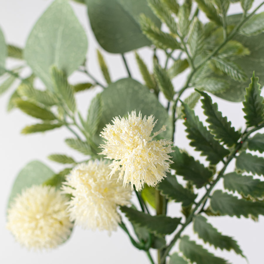 18" Fern, Eucalyptus, Pom Pom Pick: Cream