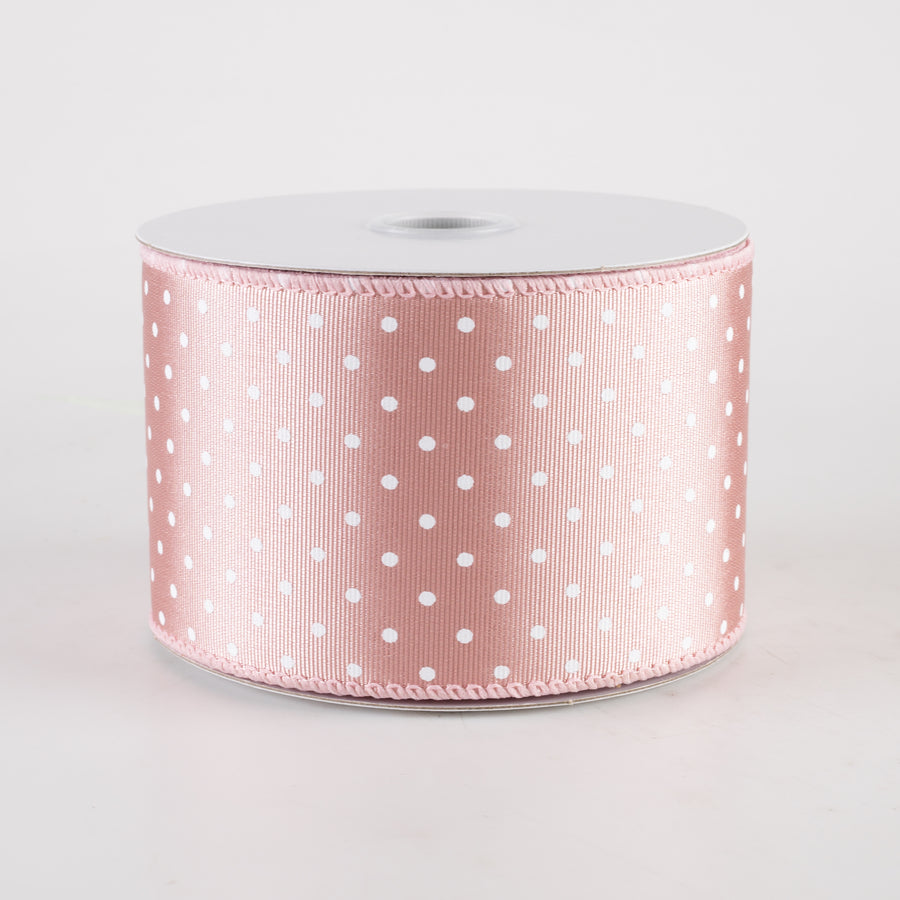 2.5" Ribbed Satin Microdots Ribbon: Blush Pink (10 Yards)