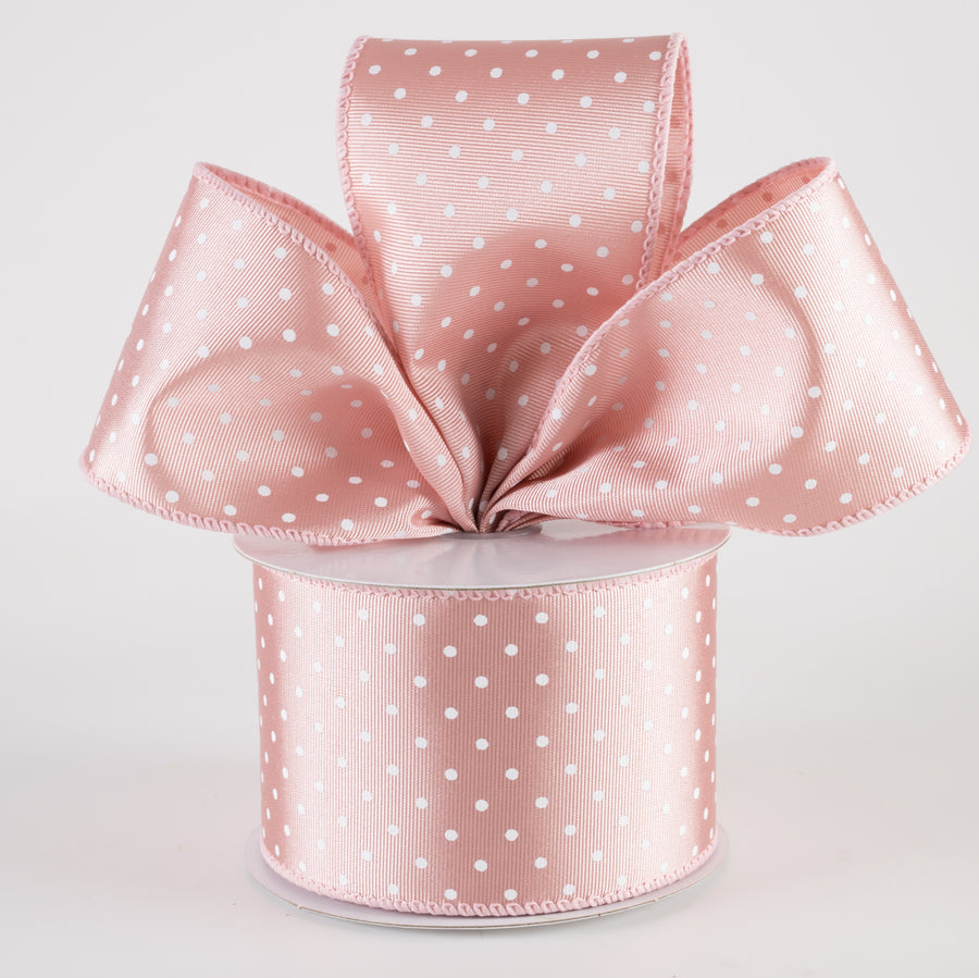 2.5" Ribbed Satin Microdots Ribbon: Blush Pink (10 Yards)