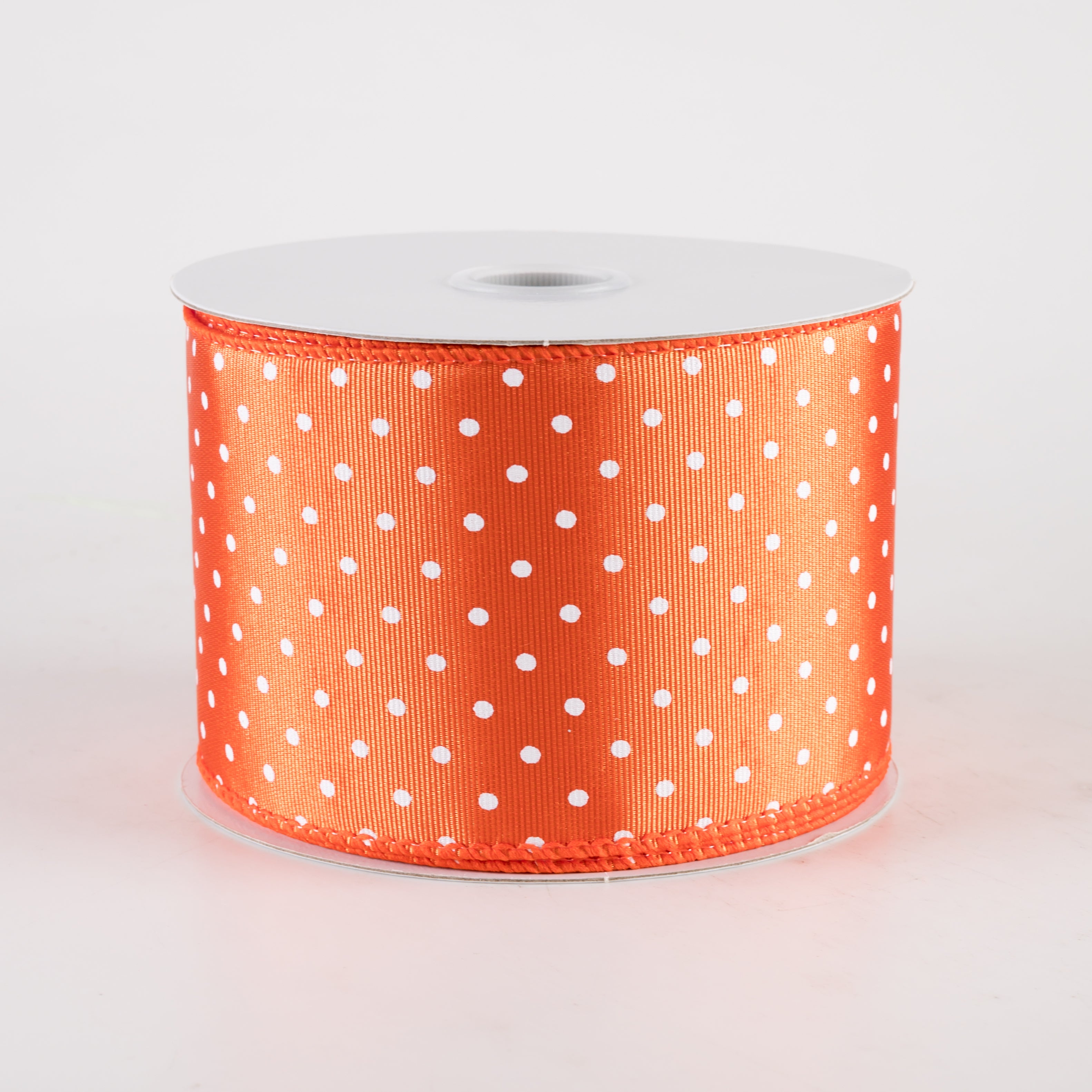 2.5" Ribbed Satin Microdots Ribbon: Orange (10 Yards)