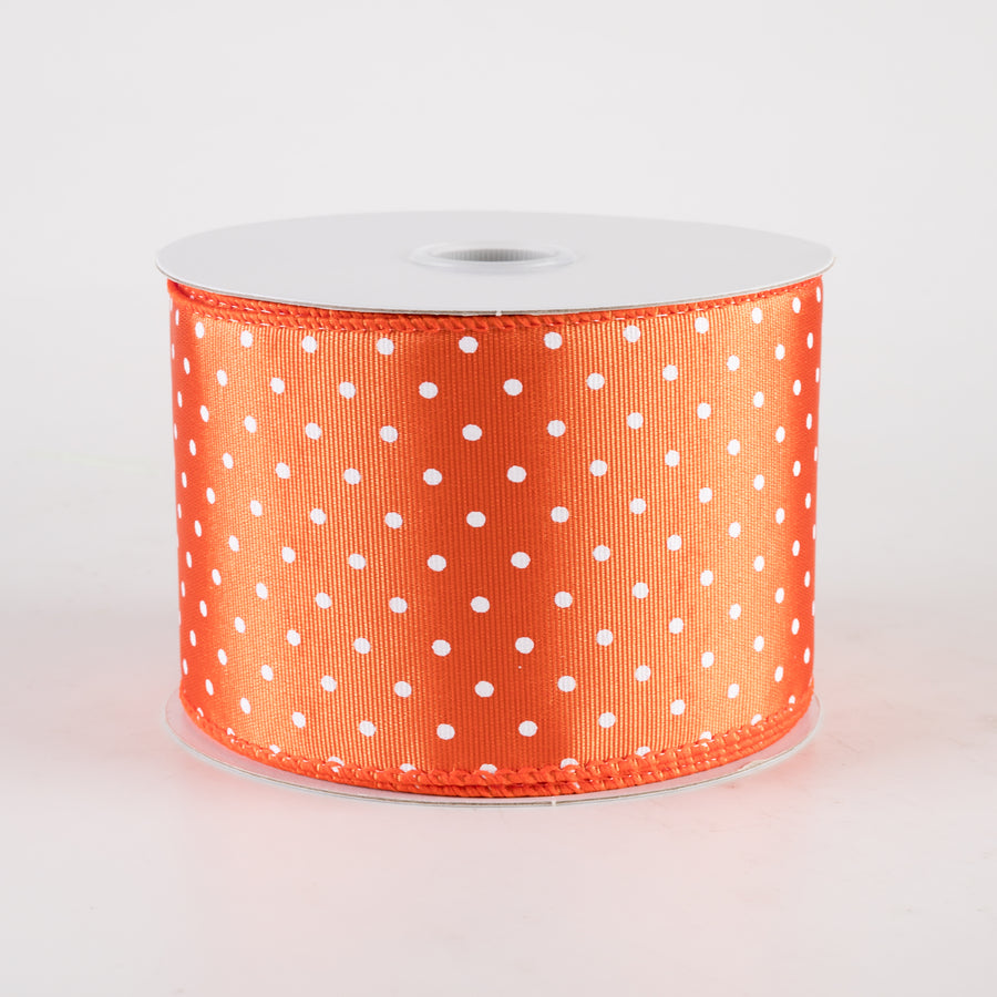 2.5" Ribbed Satin Microdots Ribbon: Orange (10 Yards)