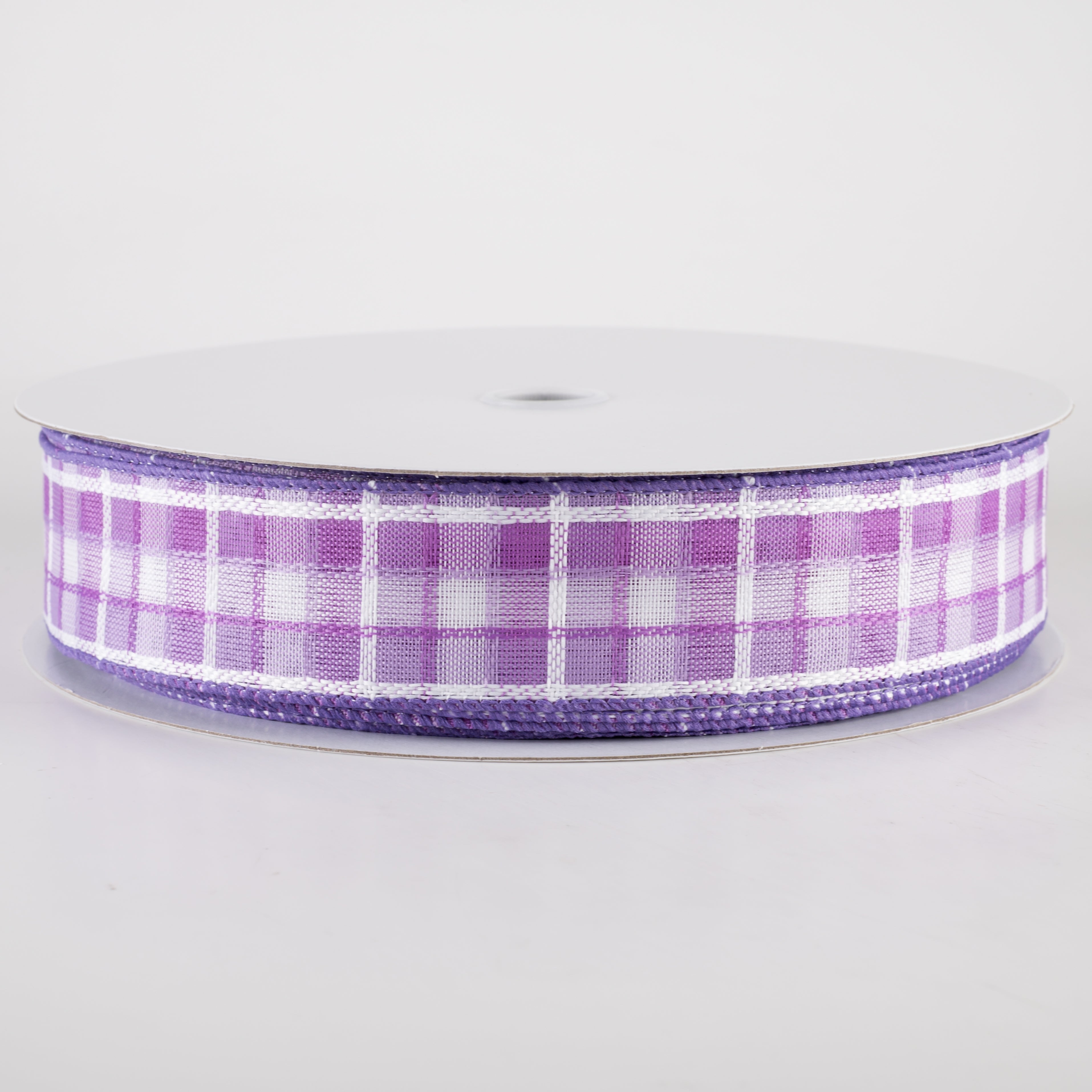 1.5" Kentini Plaid Ribbon: Lavender & White (50 Yards)