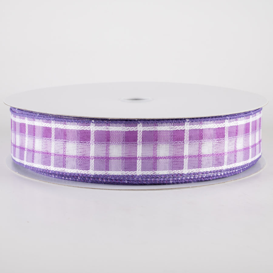 1.5" Kentini Plaid Ribbon: Lavender & White (50 Yards)