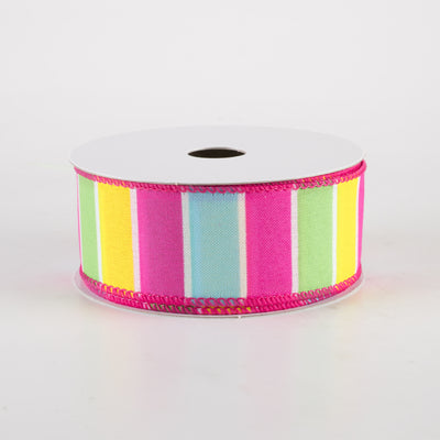 1.5" Wide Stripes Ribbon: Fuchsia Pink, Aqua, Yellow, Lime (10 Yards)