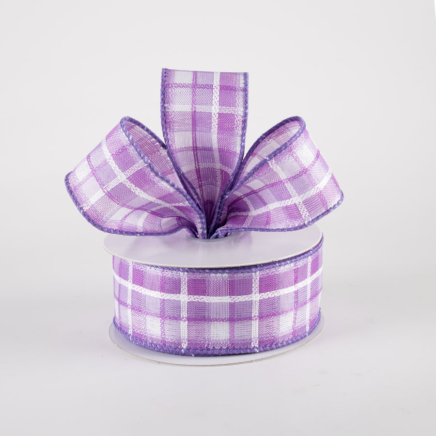 1.5" Kentini Plaid Ribbon: Lavender & White (10 Yards)