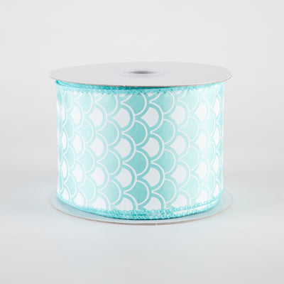 2.5" Satin Fish Scales Mermaid Ribbon: Aqua & White (10 Yards)