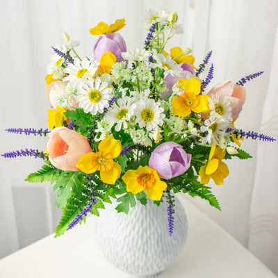 17" Tulip and Narcissus Bush: Yellow, Lavender, Pink