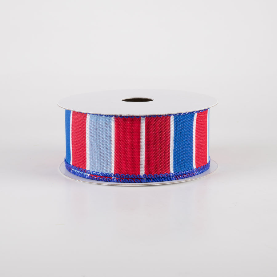 1.5" Wide Stripes Ribbon: Red, Royal Blue, Light Blue (10 Yards)