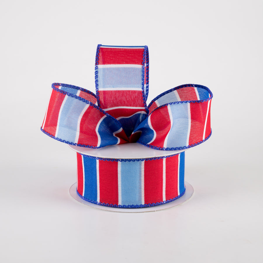 1.5" Wide Stripes Ribbon: Red, Royal Blue, Light Blue (10 Yards)