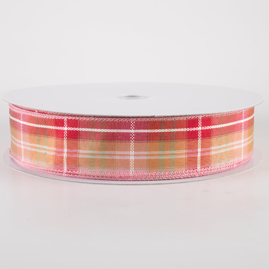 1.5" Kennedy Plaid Ribbon: Blush, Mint, White (50 Yards)