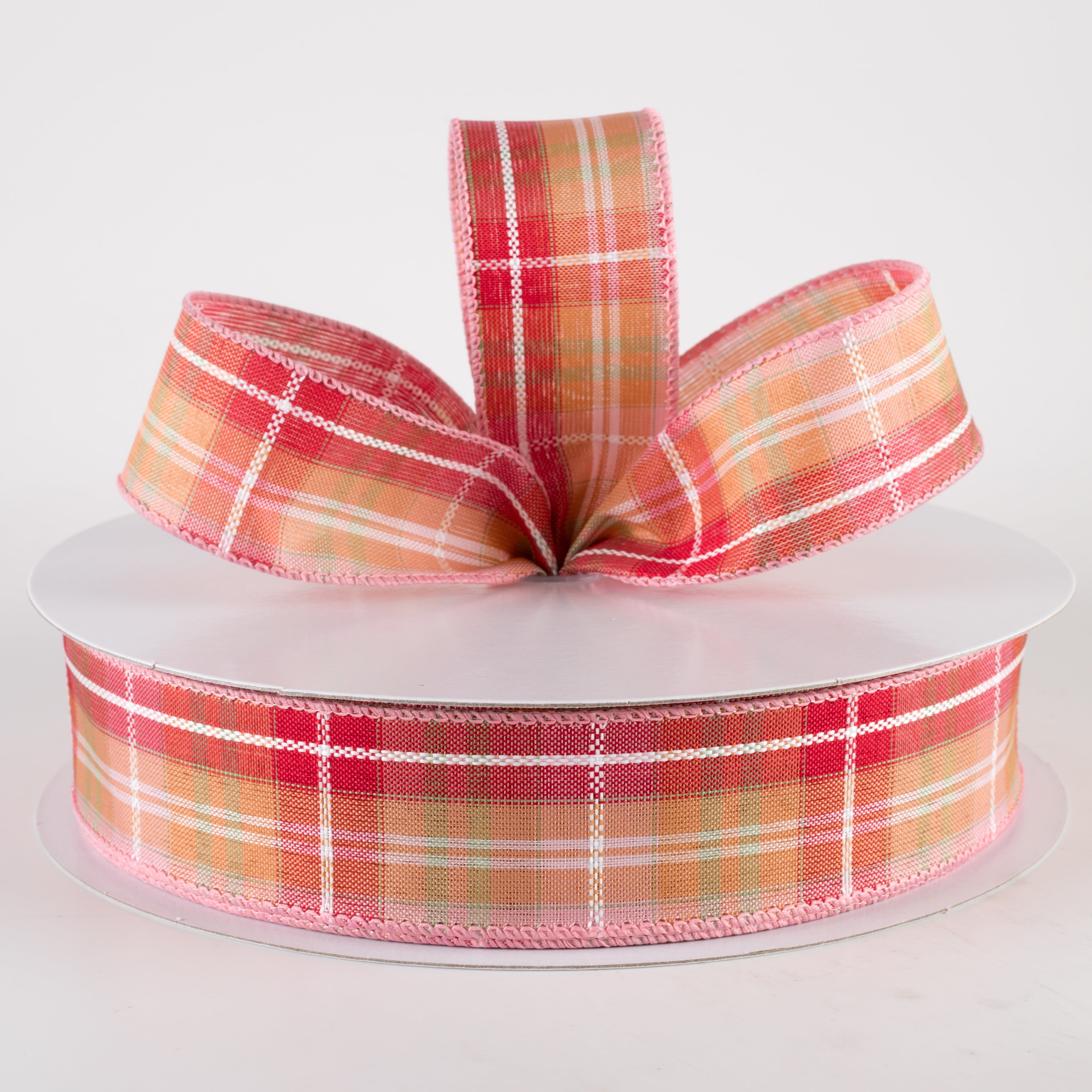 1.5" Kennedy Plaid Ribbon: Blush, Mint, White (50 Yards)