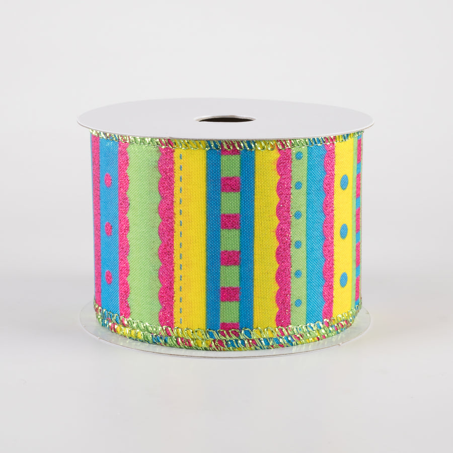 2.5" Glitter Whimsy Stripe Ribbon: Summer Fun (10 Yards)