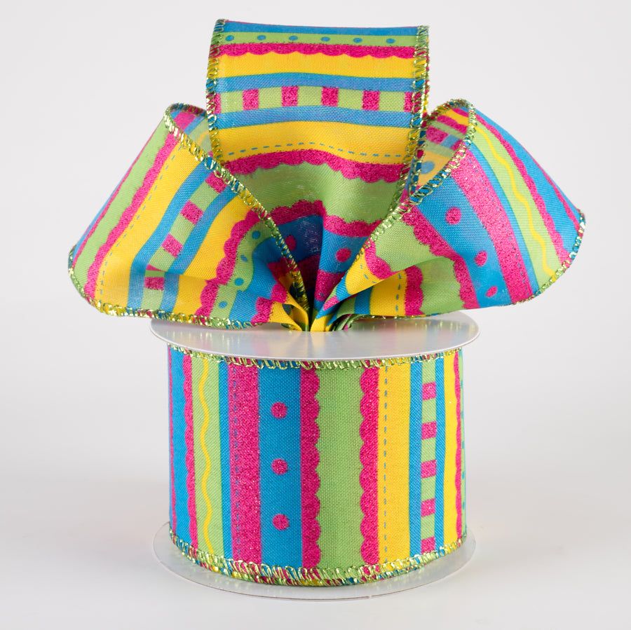 2.5" Glitter Whimsy Stripe Ribbon: Summer Fun (10 Yards)