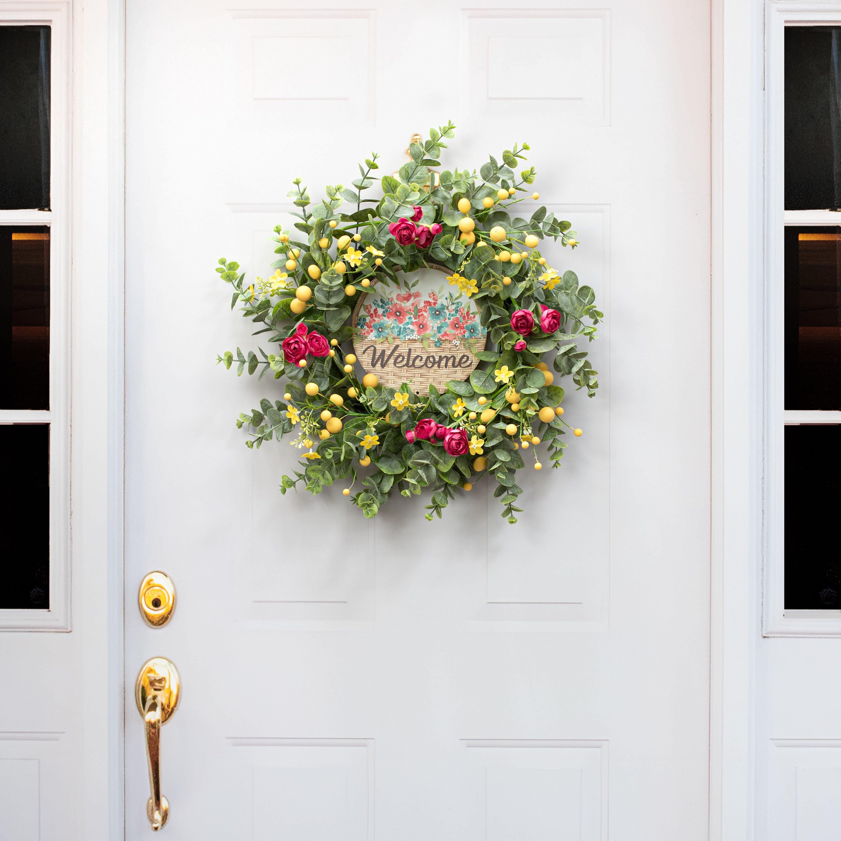 8" Metal Sign: Welcome Flower Basket