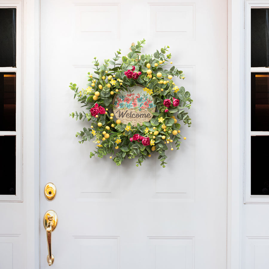8" Metal Sign: Welcome Flower Basket