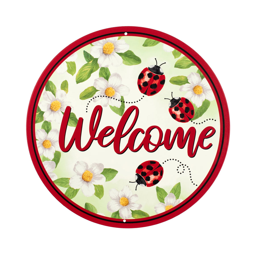 8" Metal Sign: Ladybugs Welcome