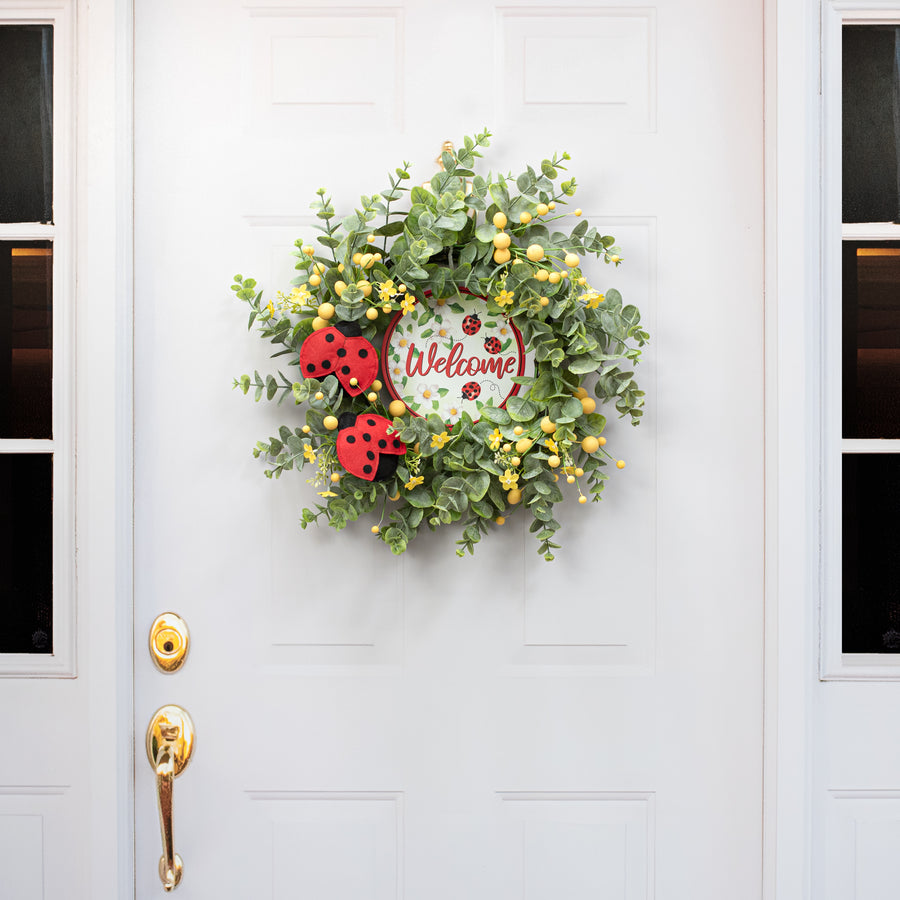 8" Metal Sign: Ladybugs Welcome