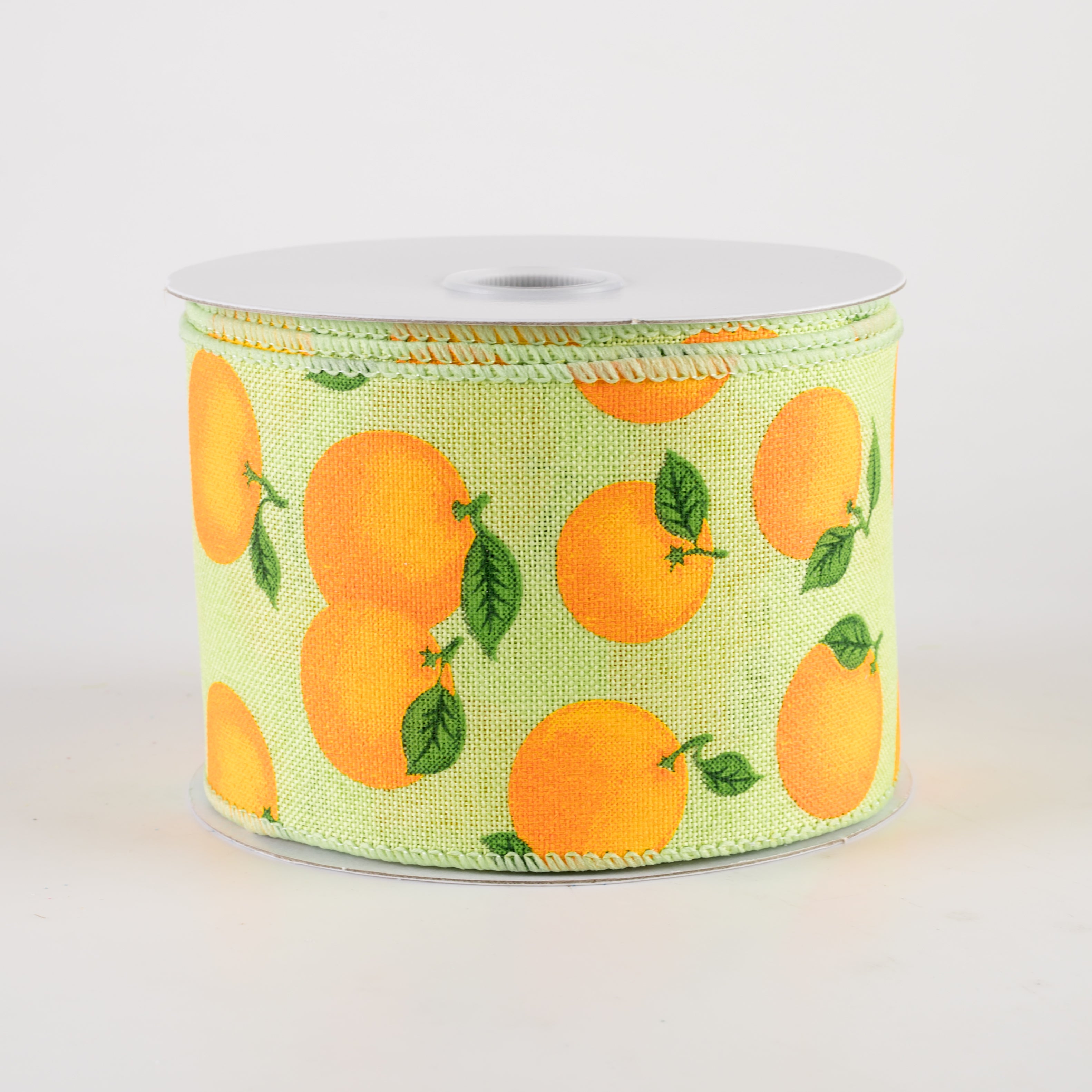 2.5" Linen Oranges Ribbon: Lime Green (10 Yards)