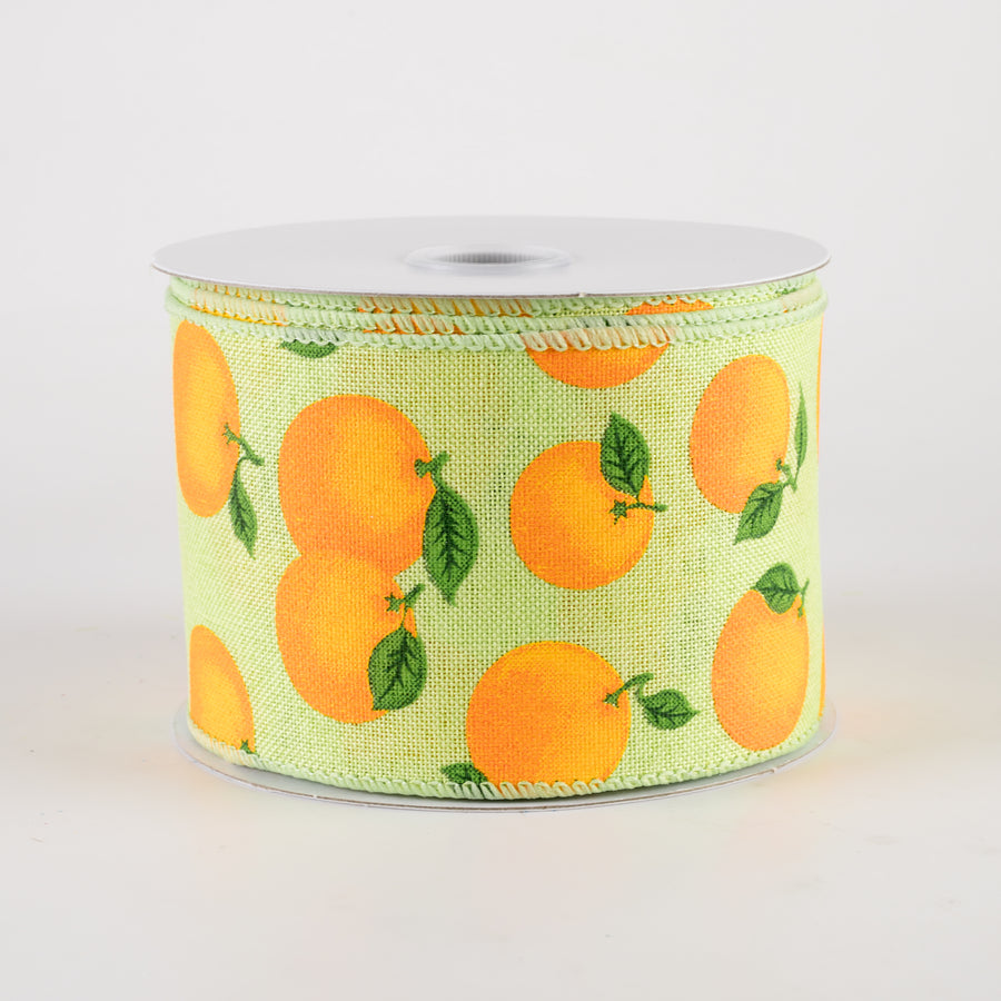 2.5" Linen Oranges Ribbon: Lime Green (10 Yards)