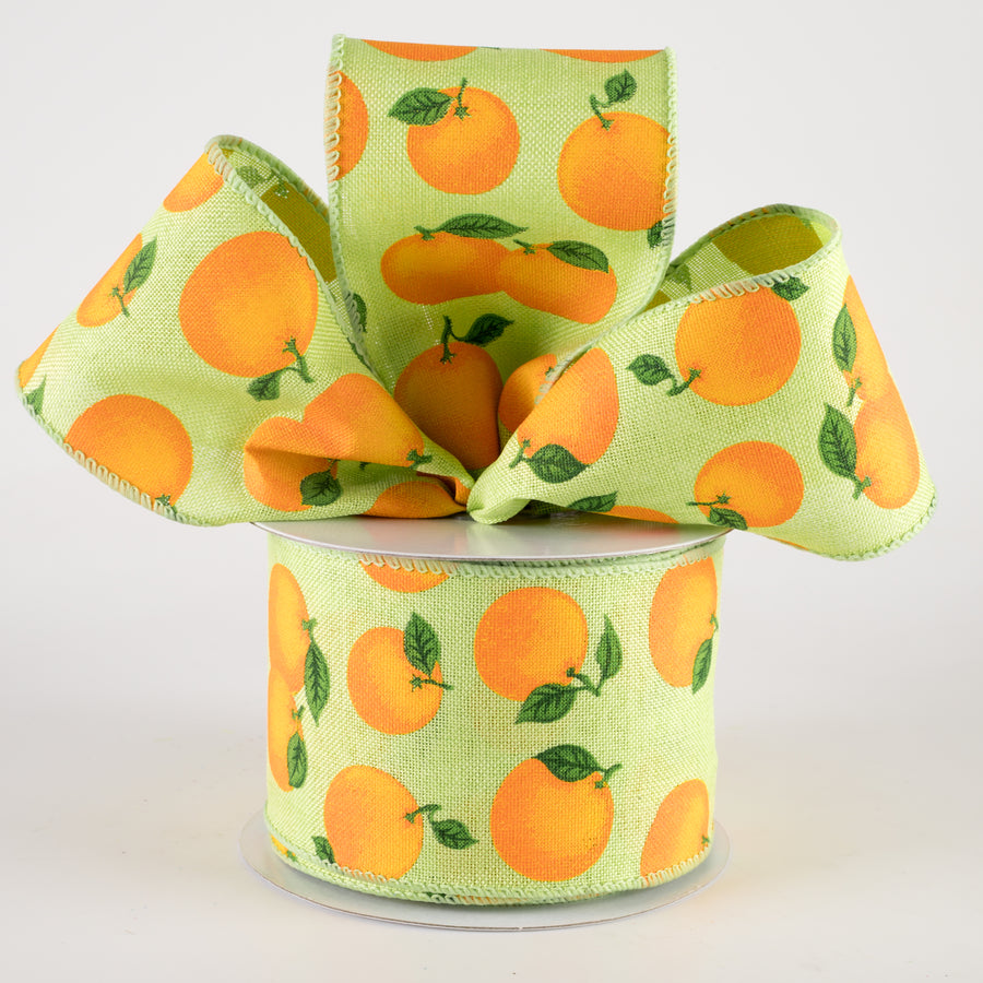 2.5" Linen Oranges Ribbon: Lime Green (10 Yards)