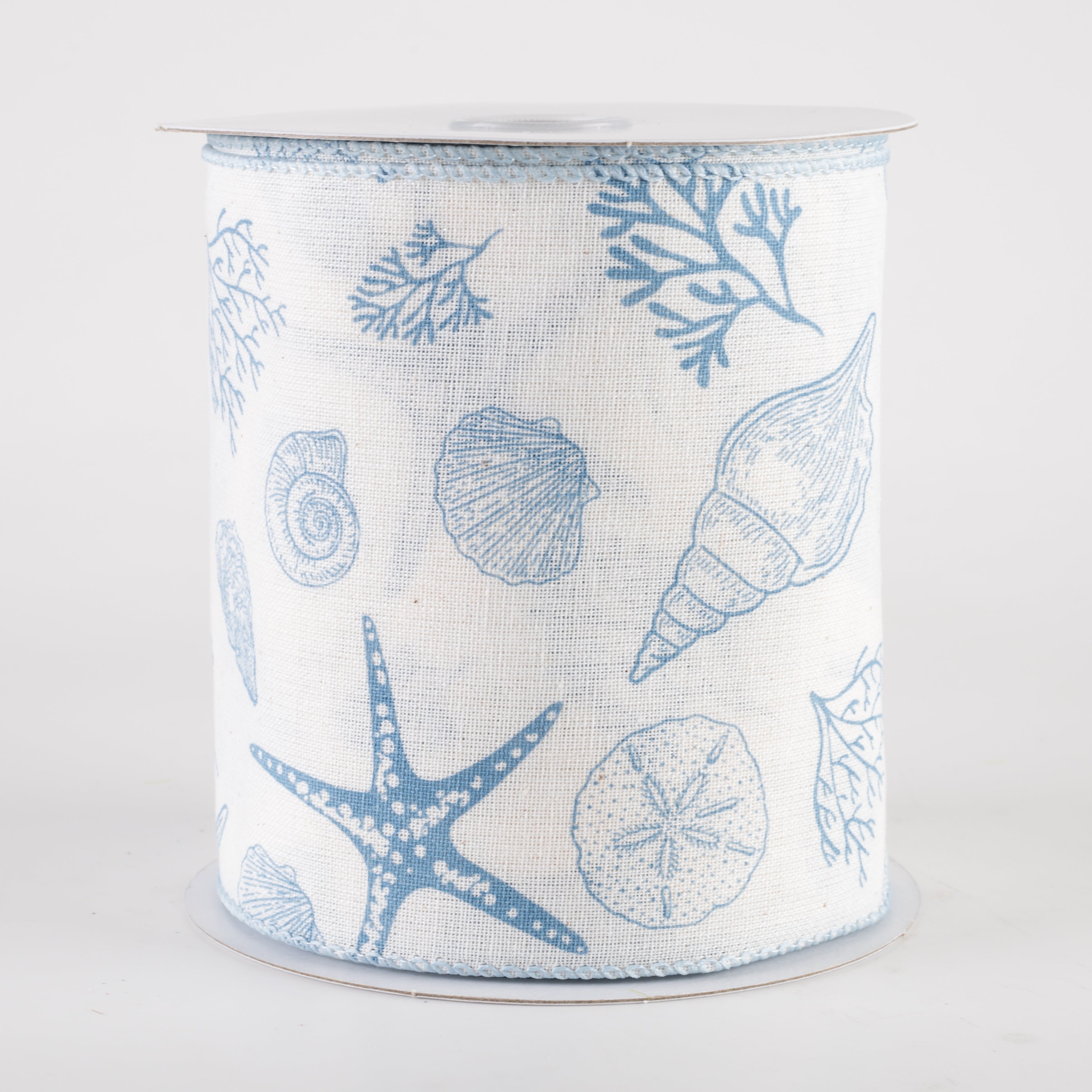 4" Canvas Beach Stamped Icons Ribbon: Cream & Blue (10 Yards)