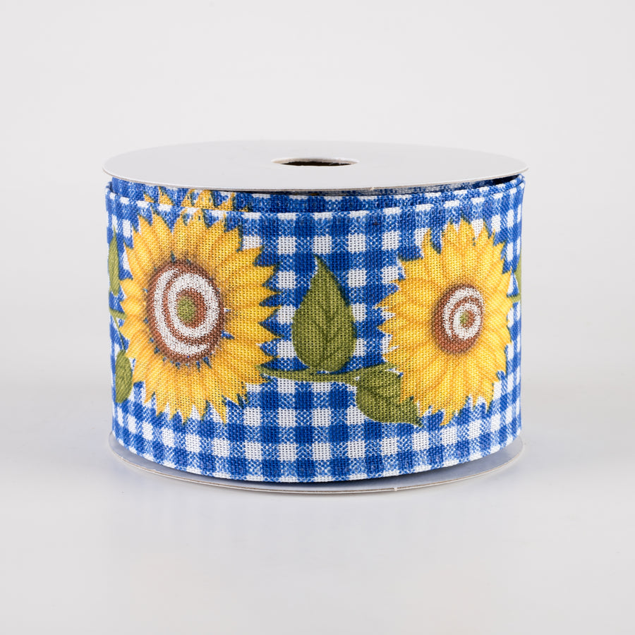 2.5" Sunflower Cascade Gingham Ribbon: Royal Blue & White (10 Yards)