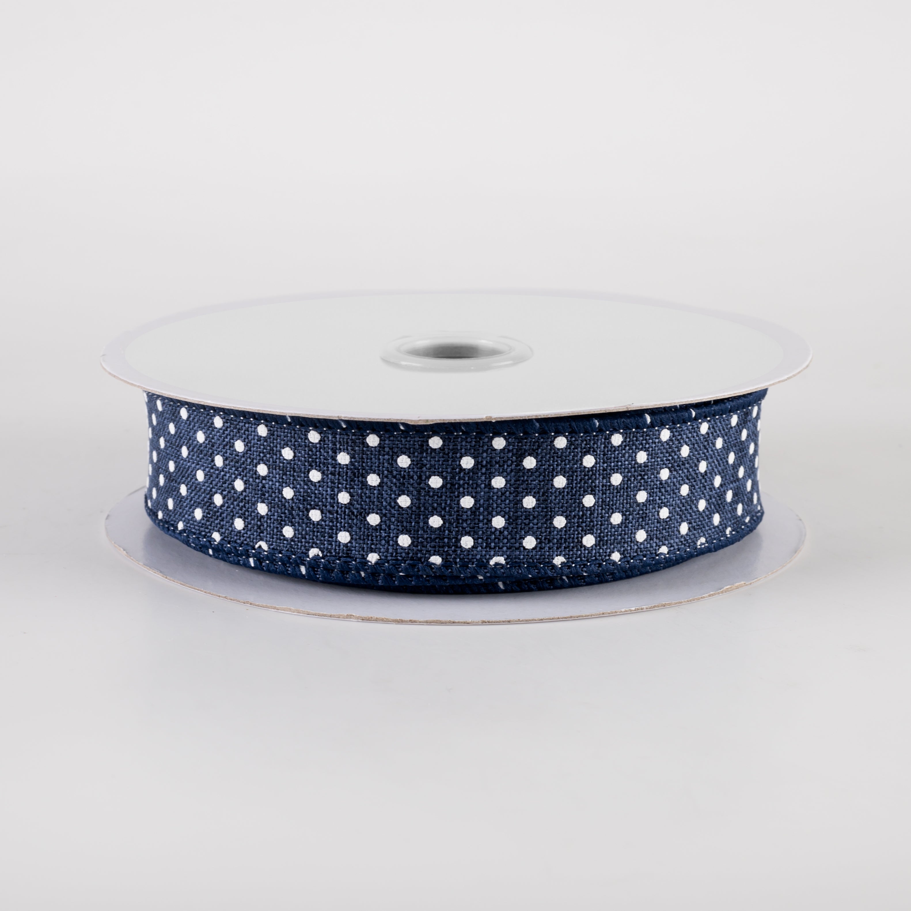 7/8" Swiss Dots Ribbon: Navy Blue & White (10 Yards)