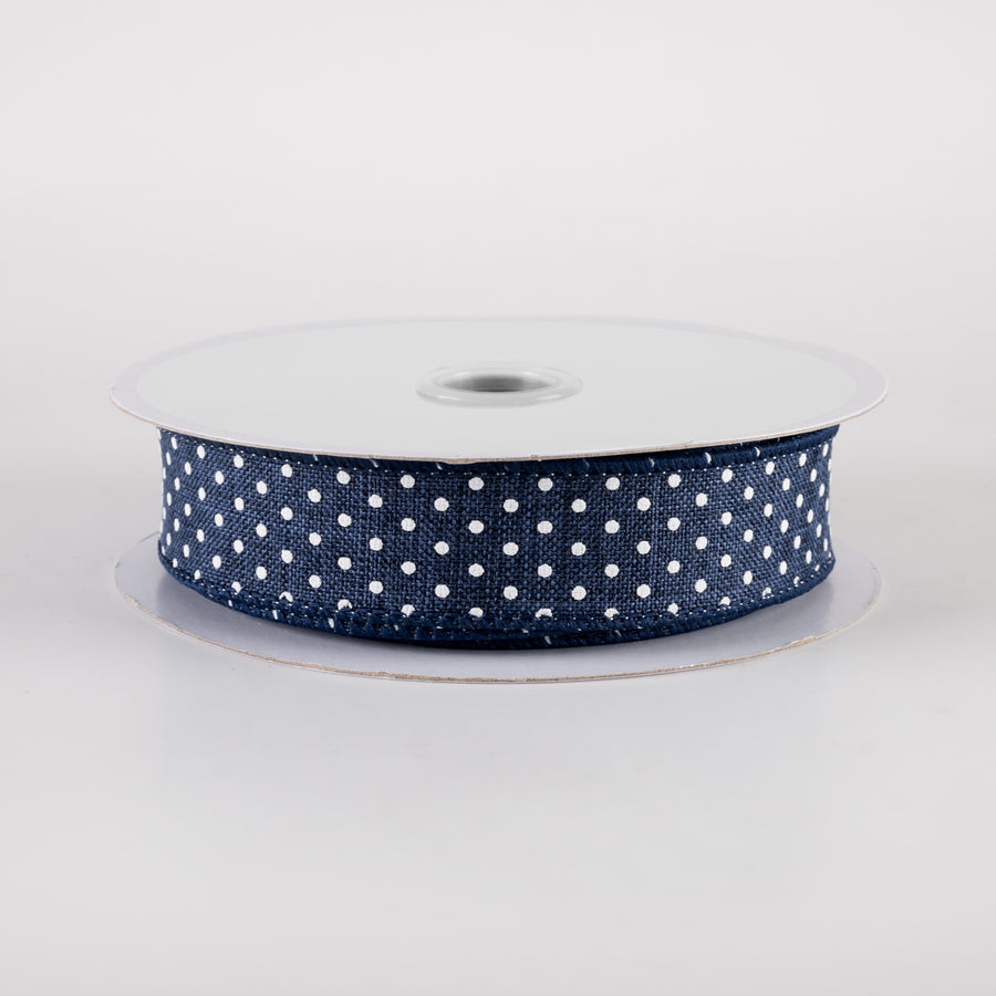 7/8" Swiss Dots Ribbon: Navy Blue & White (10 Yards)