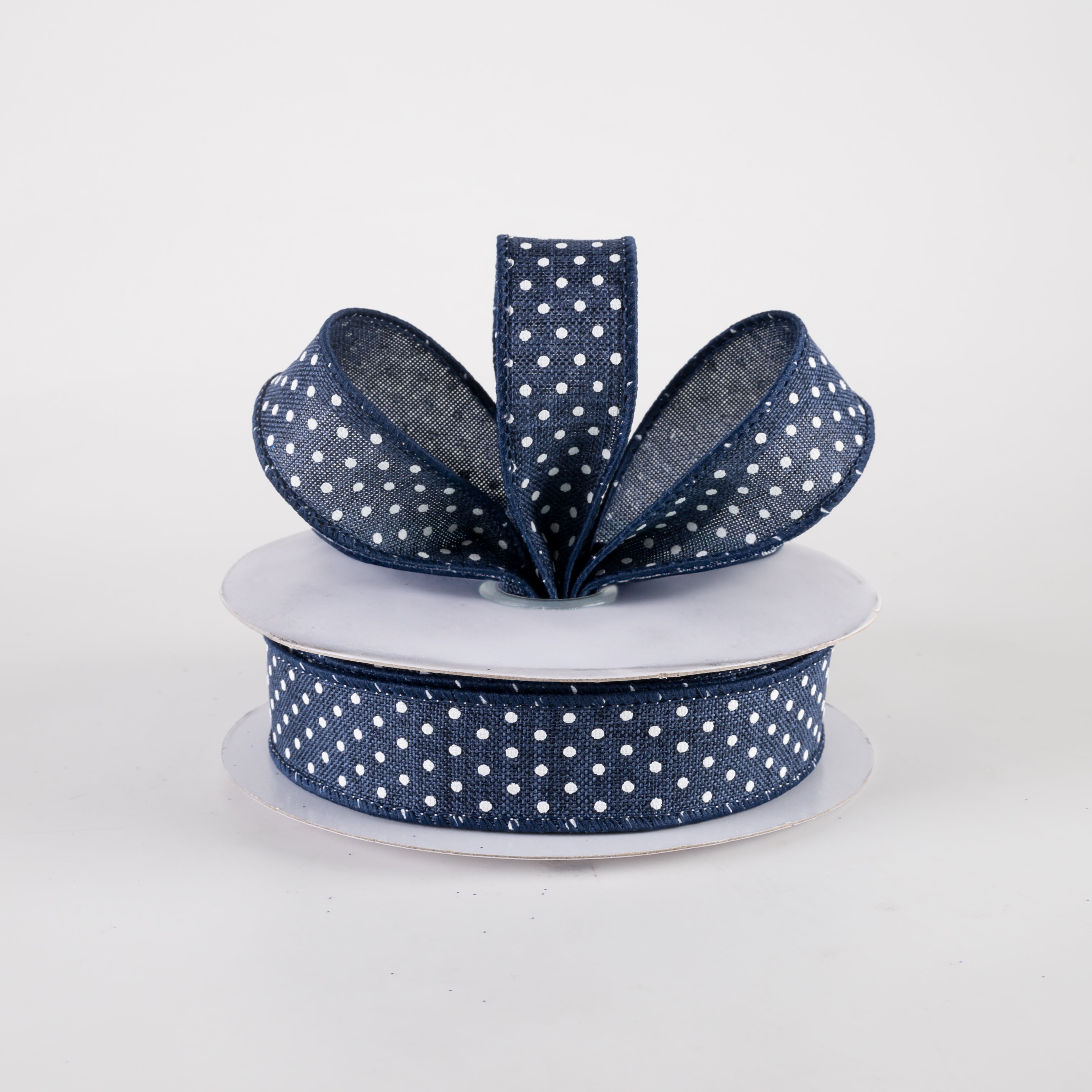 7/8" Swiss Dots Ribbon: Navy Blue & White (10 Yards)