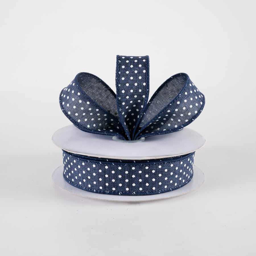 7/8" Swiss Dots Ribbon: Navy Blue & White (10 Yards)