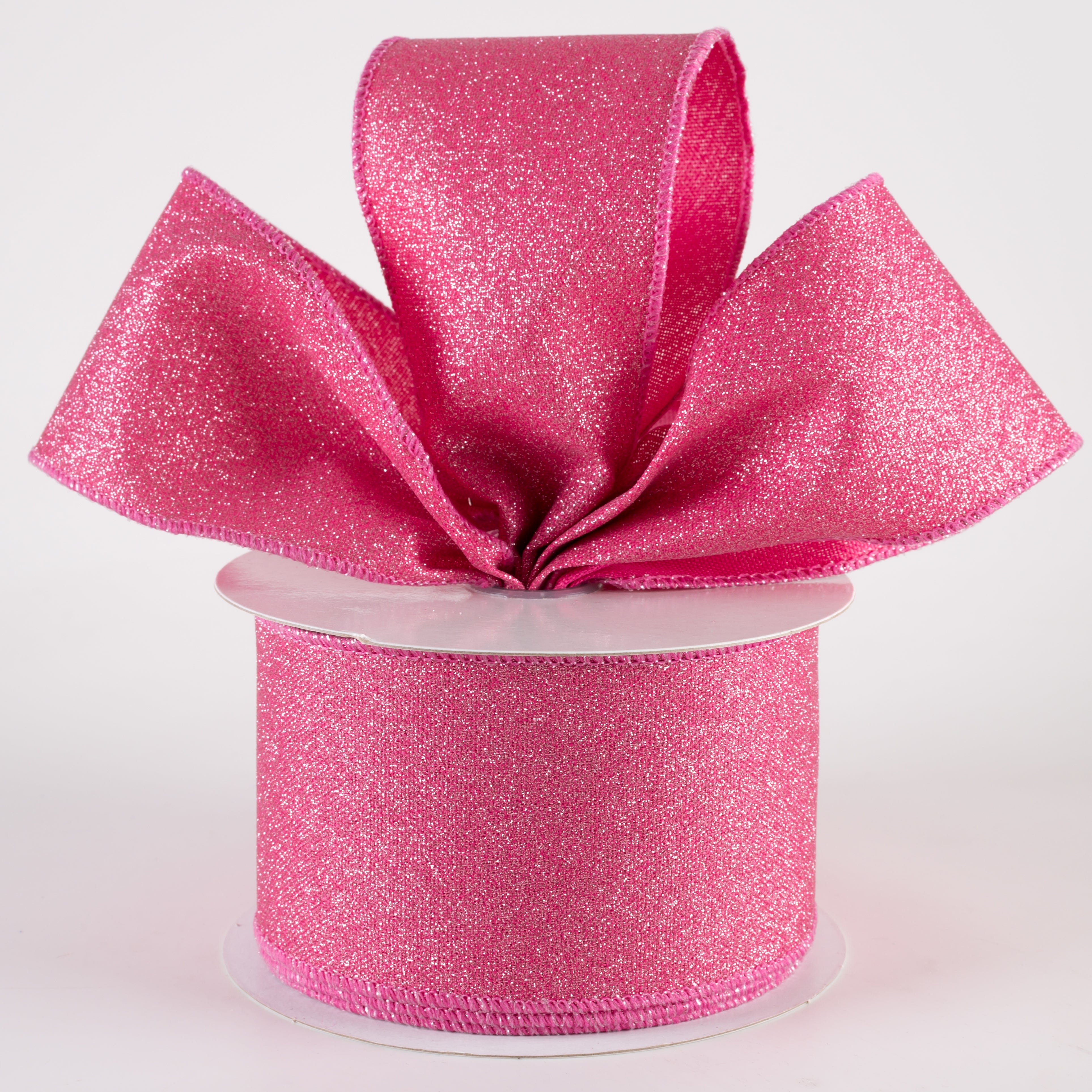 2.5" Fine Glitter on Royal Ribbon: Light Pink, Fuchsia (10 Yards)