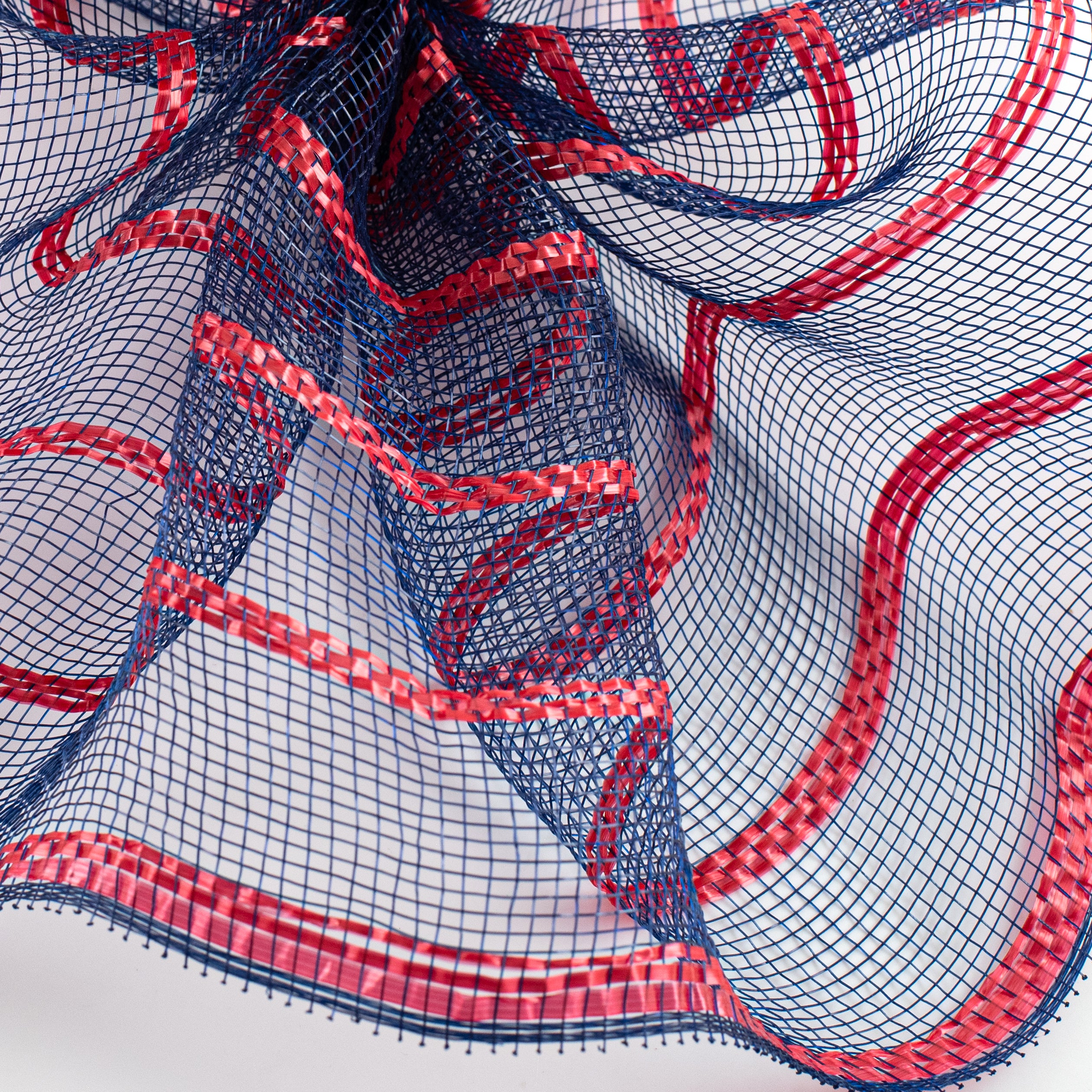 10" Vertical Wide Stripe Mesh: Navy Blue & Red