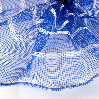 10" Vertical Wide Stripe Mesh: Royal Blue & White